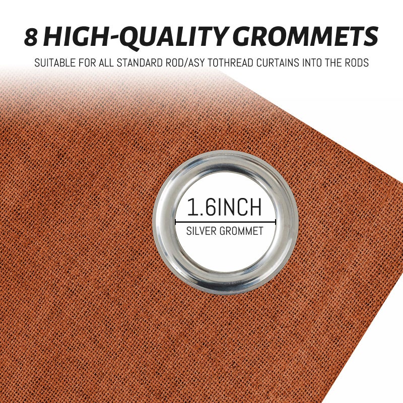 Yakamok Burnt Orange Linen Curtains 100% Blackout 96 Inches Long,Room Darkening Textured Curtains for Living Room Thermal Grommet Bedroom Curtains 2 Panels with White Liner - Image 4